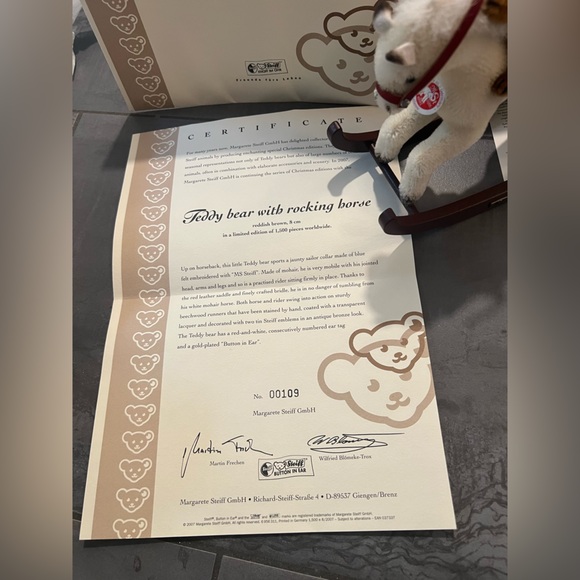 BNIB Steiff Teddy Bear on Rocking Horse 2007 Limited Edition papers & box 037337 - Picture 14 of 15